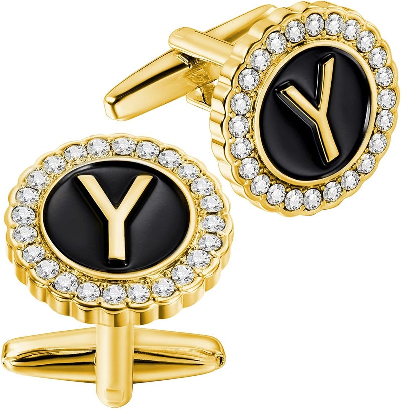 HAWSON A-Z Initial Cufflinks for Men and Women with Clear Crystal, Gold Silver Color Rasied Letter A-Z Cuff Links for French Shirt, Gift for Normal and Business Wearing - Image 5