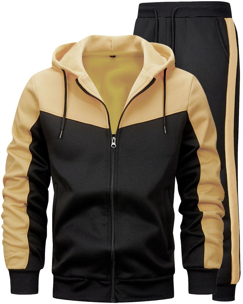 AIELVIN Men Tracksuit for Men Full Zip Sweatshirt Jogger Sports Suit Gym Training Wear (Khaki Black) S - Image 1