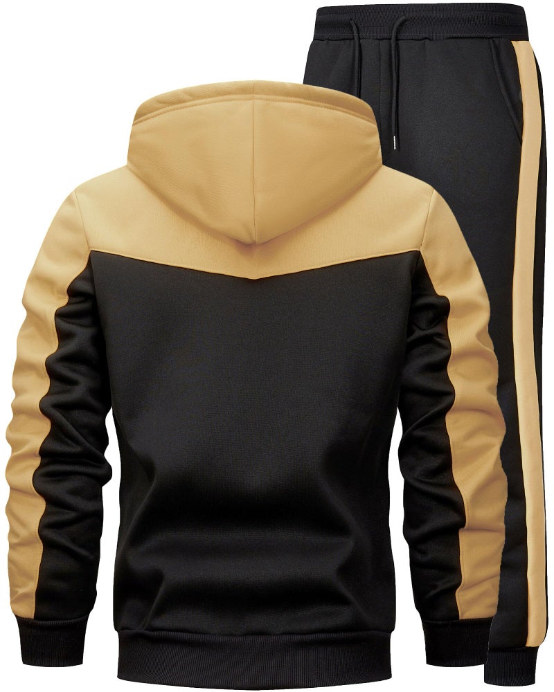 AIELVIN Men Tracksuit for Men Full Zip Sweatshirt Jogger Sports Suit Gym Training Wear (Khaki Black) S - Image 3