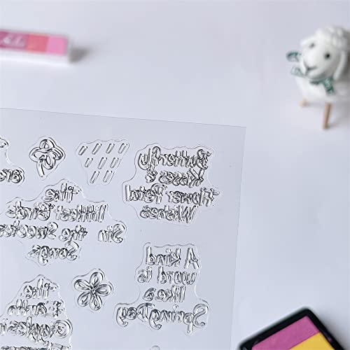 AHTOLS Spring Rain Flowers Greeting Words Clear Stamps with Sentiments, Blessing Words Pattern Rubber Silicone Transparent Seal Stamps for Holiday Card Making Decoration and DIY Scrapbooking Album DIY Crafts - Image 5