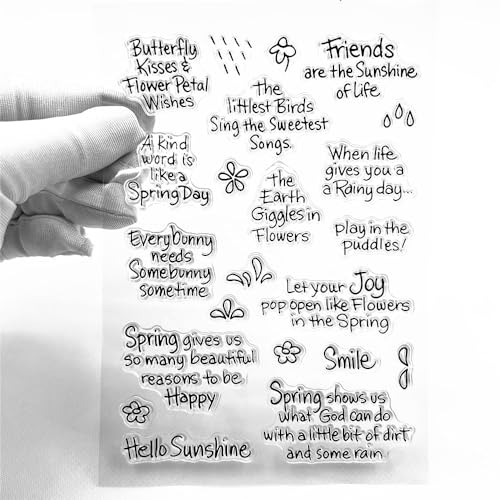 AHTOLS Spring Rain Flowers Greeting Words Clear Stamps with Sentiments, Blessing Words Pattern Rubber Silicone Transparent Seal Stamps for Holiday Card Making Decoration and DIY Scrapbooking Album DIY Crafts - Image 1