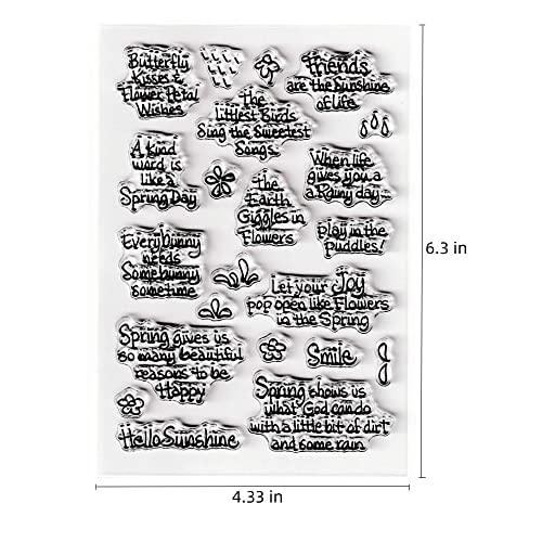 AHTOLS Spring Rain Flowers Greeting Words Clear Stamps with Sentiments, Blessing Words Pattern Rubber Silicone Transparent Seal Stamps for Holiday Card Making Decoration and DIY Scrapbooking Album DIY Crafts - Image 2