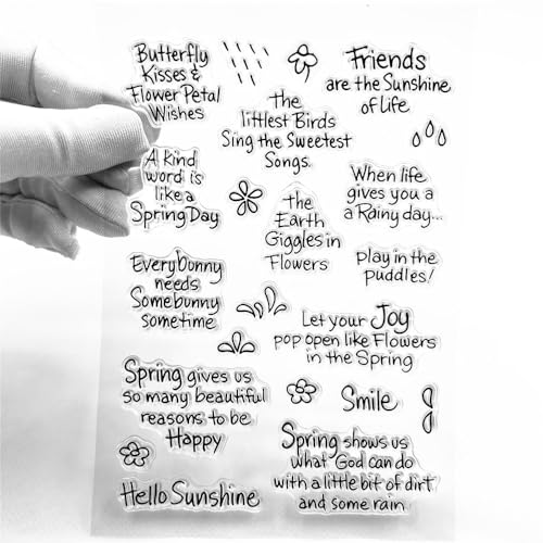 AHTOLS Spring Rain Flowers Greeting Words Clear Stamps with Sentiments, Blessing Words Pattern Rubber Silicone Transparent Seal Stamps for Holiday Card Making Decoration and DIY Scrapbooking Album DIY Crafts - Image 3