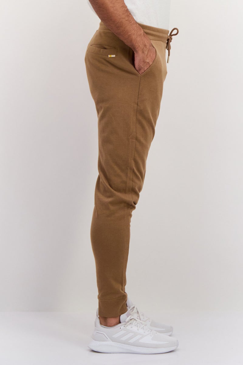 Gazzarrini Men Solid Drawstring Jogger Pants, Brown - Image 4