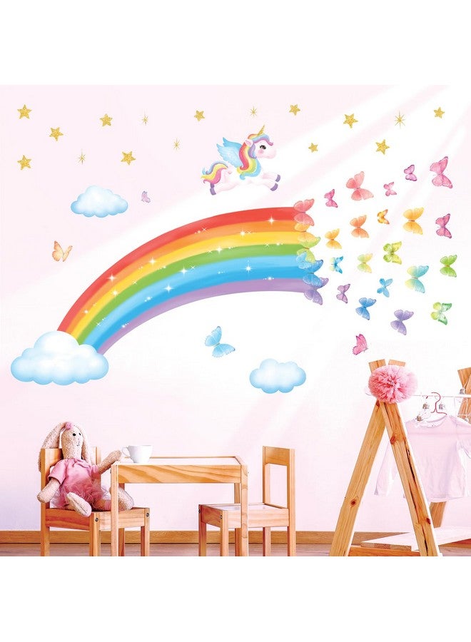 Decowall Sg2-2401 Rainbow Wall Decals Unicorn Butterflies Clouds Wall Stickers For Kids Baby Nursery Girls Bedroom Living Room Wall Decor Gifts Girls - Image 2
