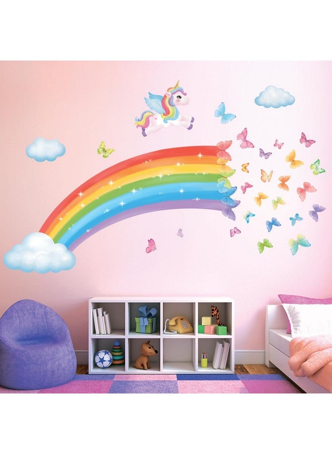 Decowall Sg2-2401 Rainbow Wall Decals Unicorn Butterflies Clouds Wall Stickers For Kids Baby Nursery Girls Bedroom Living Room Wall Decor Gifts Girls - Image 1