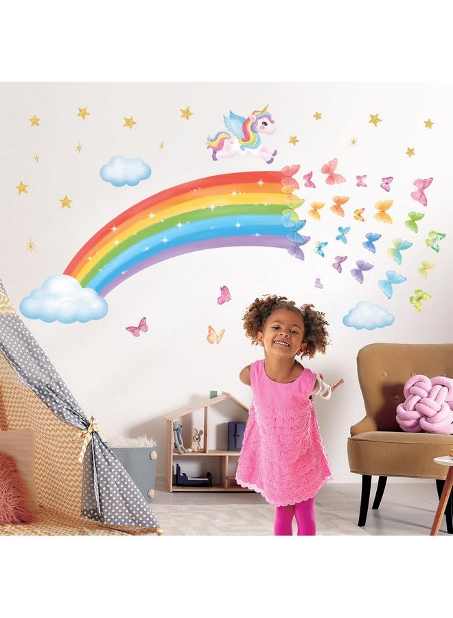 Decowall Sg2-2401 Rainbow Wall Decals Unicorn Butterflies Clouds Wall Stickers For Kids Baby Nursery Girls Bedroom Living Room Wall Decor Gifts Girls - Image 3