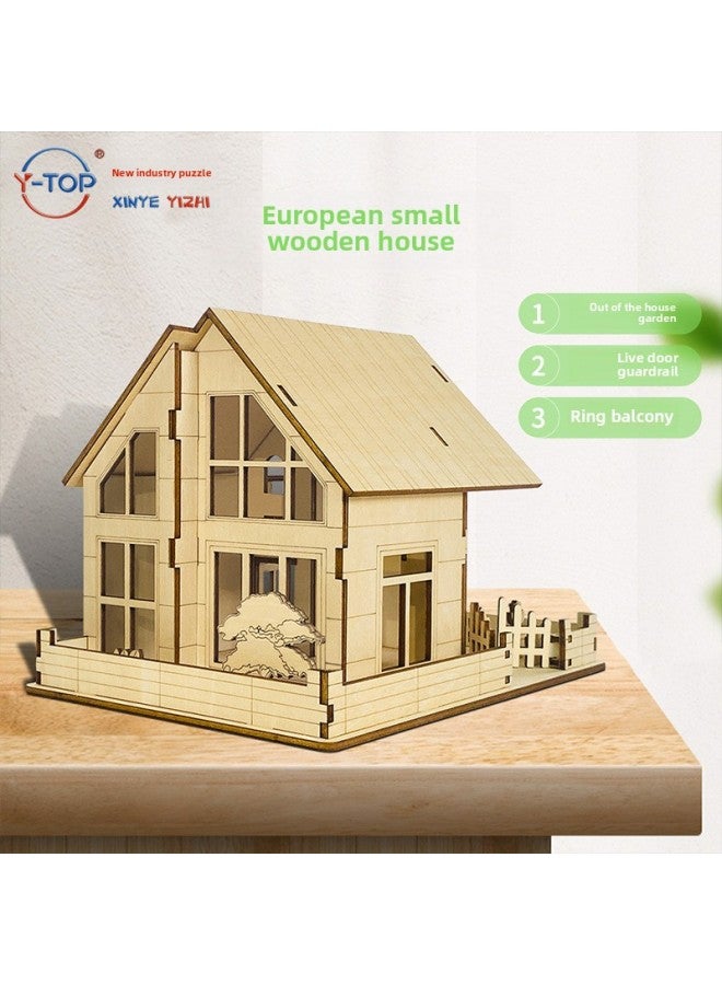 Building House Wooden Puzzle DIY Cabin Children's Educational Assembly Toys Handmade Material Bag-Color:Log Color + Pigment  - Image 1