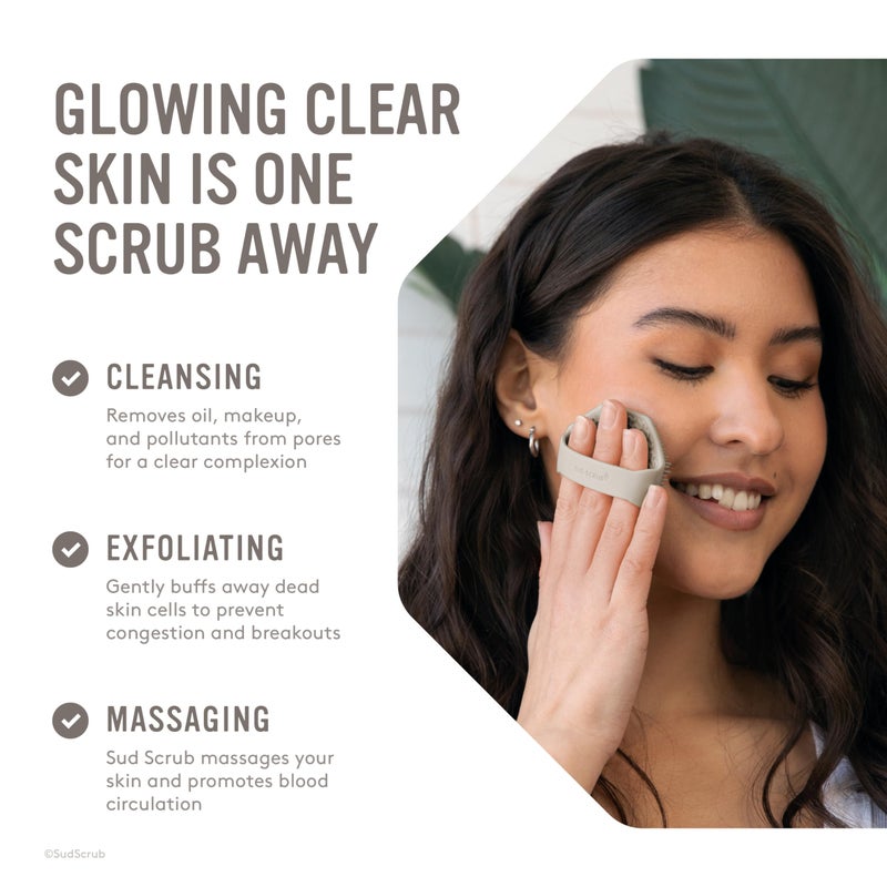 Sud ScrubÂ® Antimicrobial Silicone Face Scrubber, 1 Pack, Gentle Face Exfoliator for Sensitive Skin, Eco Friendly Facial Cleansing Brush, Exfoliating Face Brush for Men and Women (Clay) - Image 3