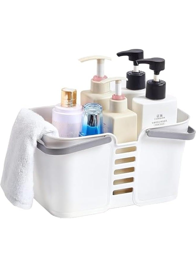 تراسل سلة حمل لحمل مستلزمات غرفة النوم والسكن الجامعي من بيبي، سلة تخزين بلاستيكية مع مقابض، صناديق تنظيم محمولة للمطبخ والحمام وغرفة النوم وادوات الزينة والغسيل والحديقة وحمام السباحة والشاطئ (ابيض) - Image 1