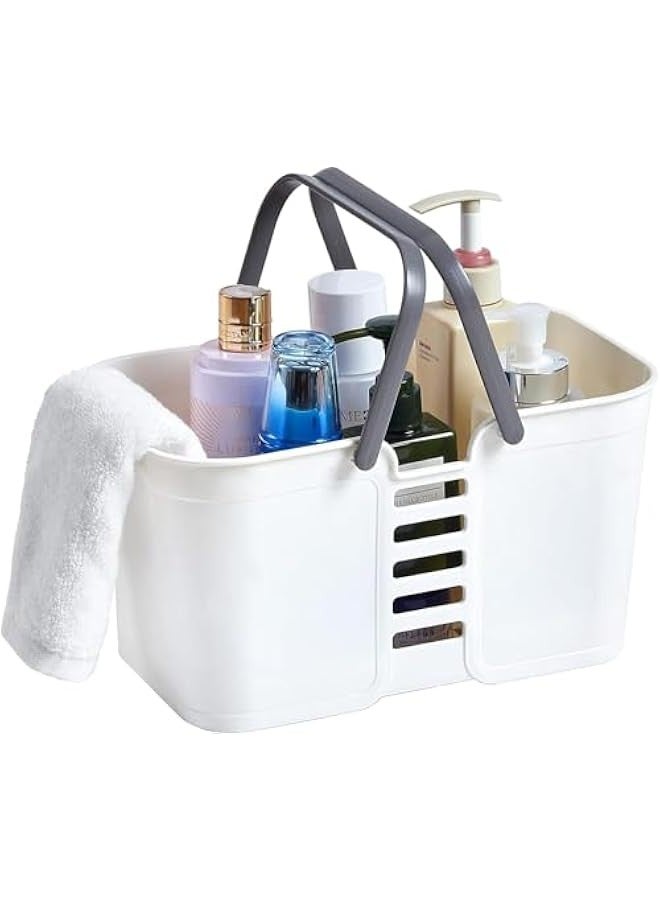 تراسل سلة حمل لحمل مستلزمات غرفة النوم والسكن الجامعي من بيبي، سلة تخزين بلاستيكية مع مقابض، صناديق تنظيم محمولة للمطبخ والحمام وغرفة النوم وادوات الزينة والغسيل والحديقة وحمام السباحة والشاطئ (ابيض) - Image 3
