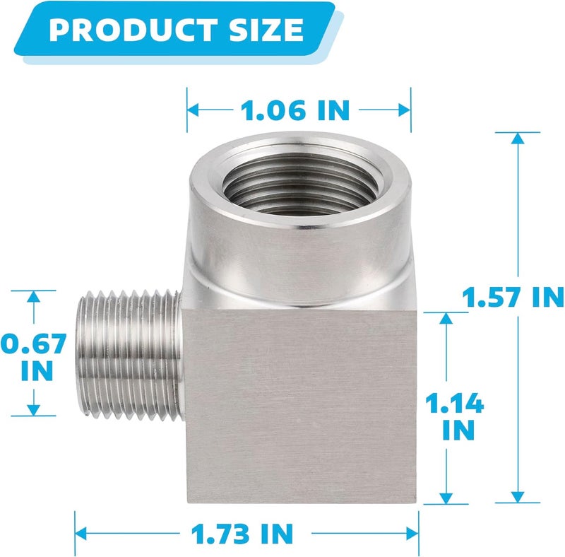 Yoebor Stainless Steel Reducer 90 Degree Barstock Street Elbow 1/2" NPT Female to 3/8" NPT Male Reducing 90-Degree Pipe Fitting 1pc - Image 2