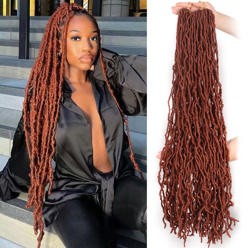 Leeven New Faux Locs Crochet Braids Hair 36 Inch Ginger Distressed Soft Locs Long Goddess Locs 3 Packs Copper Red Pre Looped Extended Locs For Women Curly Wavy Afro Roots Synthetic Hair 350