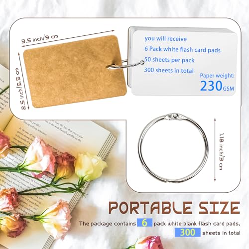 MotBach 300 Pcs Flash Cards 2x3 Inch Index Cards with Ring Lined Note Card Bood Flashcards, Mini Blank Flash Cards 2x3 White Card Pad Index Note Bood 2 x 3 Notecards for Studying School Supply College - Image 2