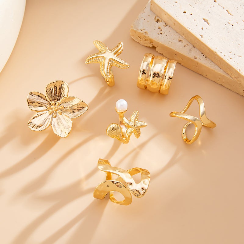 SHIXIN European and American Cross-Border Jewelry: Irregular Open-Style Ring Set with Starfish and Pearl Alloy - Image 4