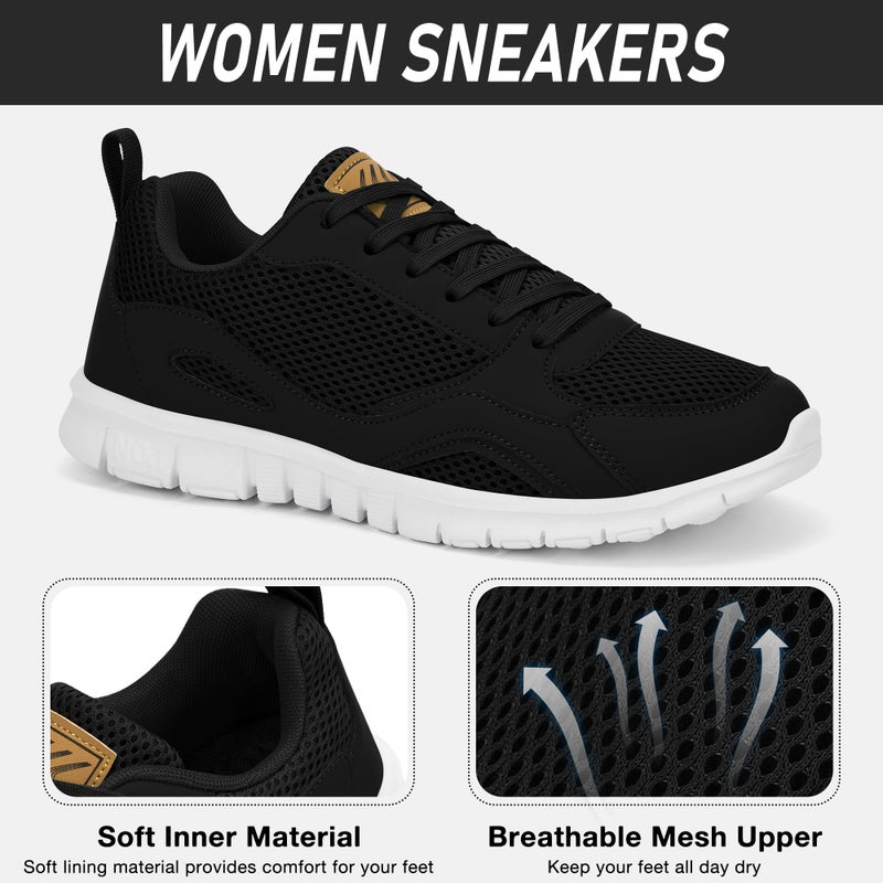 Ecetana Sneakers for Womens Walking Tennis Shoes Comfortable Lightweight Breathable Casual Non-Slip for Daily Work Black - Image 4