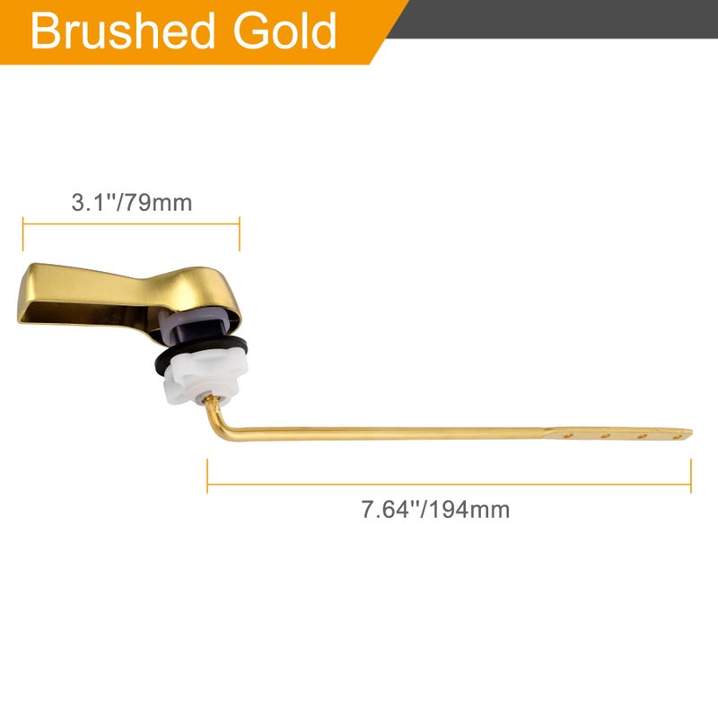 Hibbent Universal Metal Front Mount Toilet Handle Replacement Kit, Brass Toilet Flush Tank Lever with Stainless Steel Flapper Chains for Most Toilets, Brushed Gold Finish - Image 3