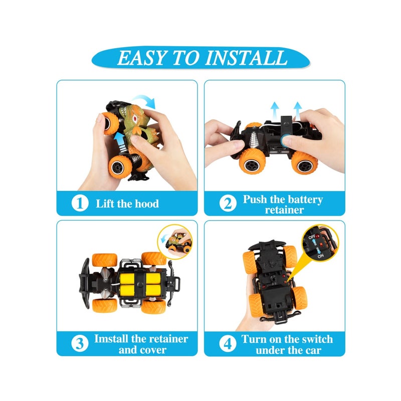 SOLARAE Dinosaur Remote Control Car Toys Mini RC Race Car Monster Trucks Toddler Gifts Stunt Toy Car for Boys Age 3 5 6 4 7 - Image 3