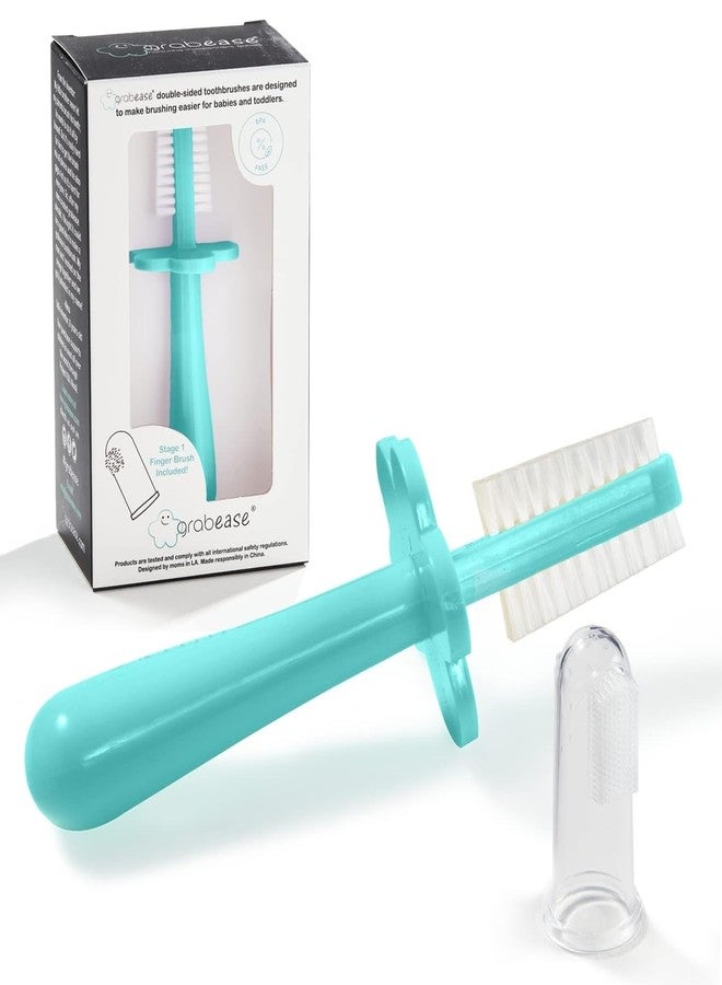 grabease Silicone Finger Toothbrush for Infants & Toddlers - Double-Sided Tapered Bristles for Toddler Teeth Cleaning - Choke Protection Shield for Kids Toothbrush - 1 Count, Teal - Image 1