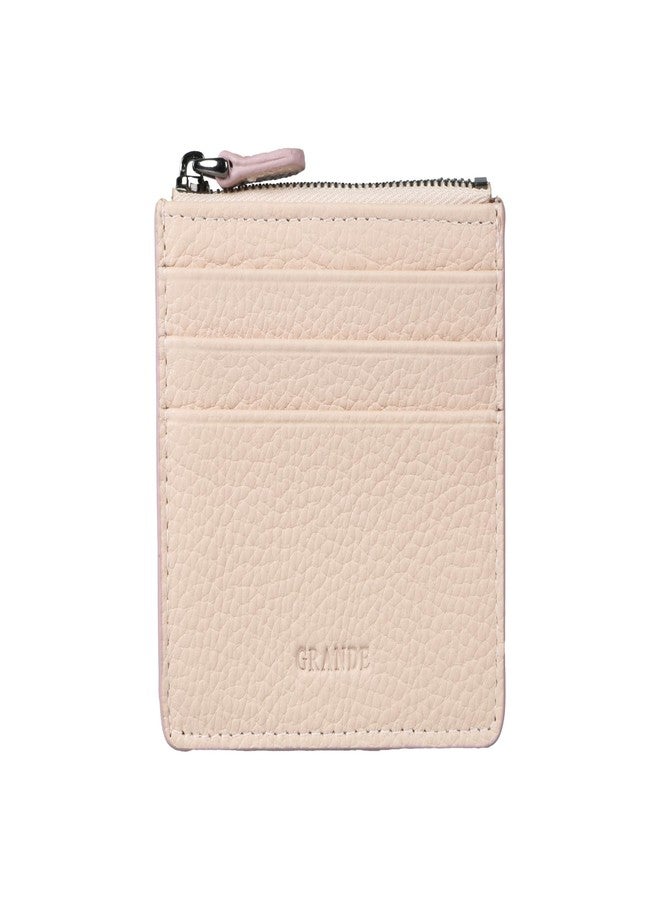 grande 3603 Genuine Leather Card Holder For Women and Men Slim Minimalist Small Zipper Wallet (LIGHT PINK) - Image 1