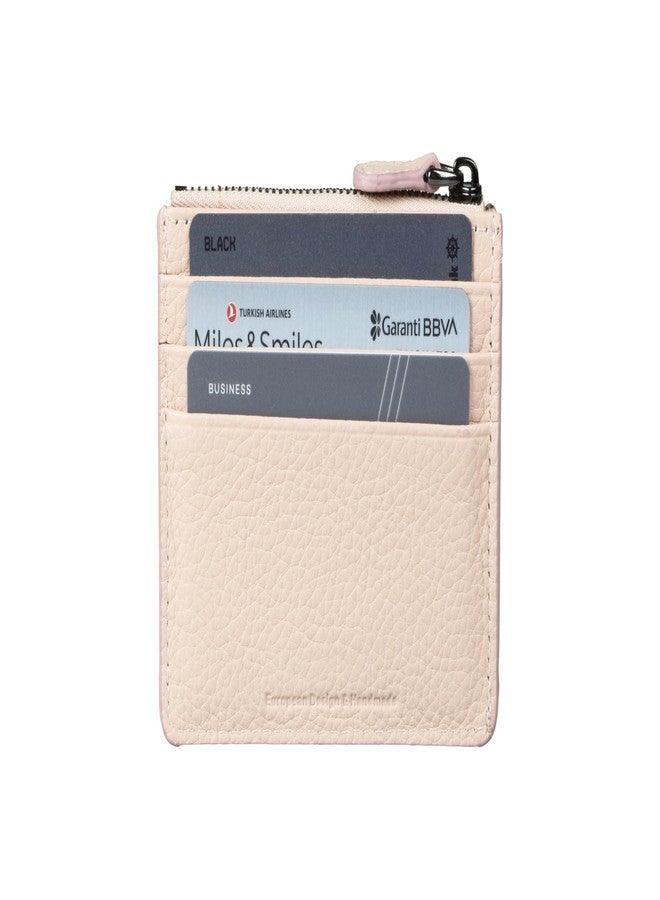 grande 3603 Genuine Leather Card Holder For Women and Men Slim Minimalist Small Zipper Wallet (LIGHT PINK) - Image 5