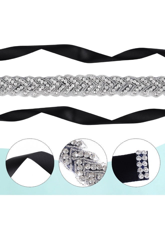 Bridal Rhinestone Crystal Belts Wedding Satin Sash Belt for Special Occasion Dress Bridal Sash, Black - Image 3