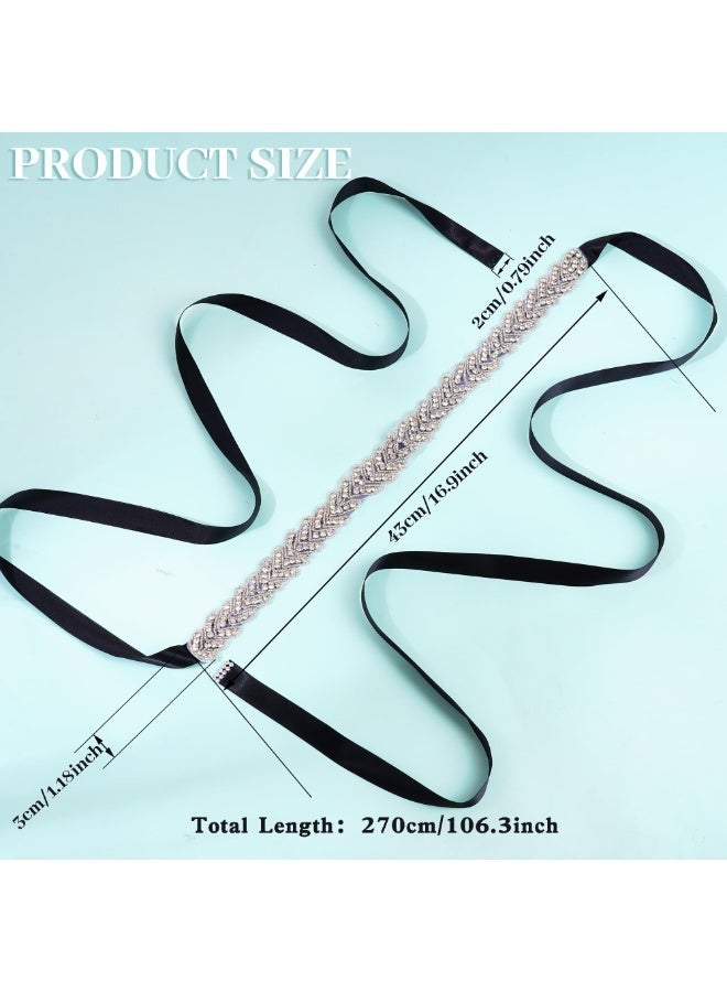 Bridal Rhinestone Crystal Belts Wedding Satin Sash Belt for Special Occasion Dress Bridal Sash, Black - Image 2