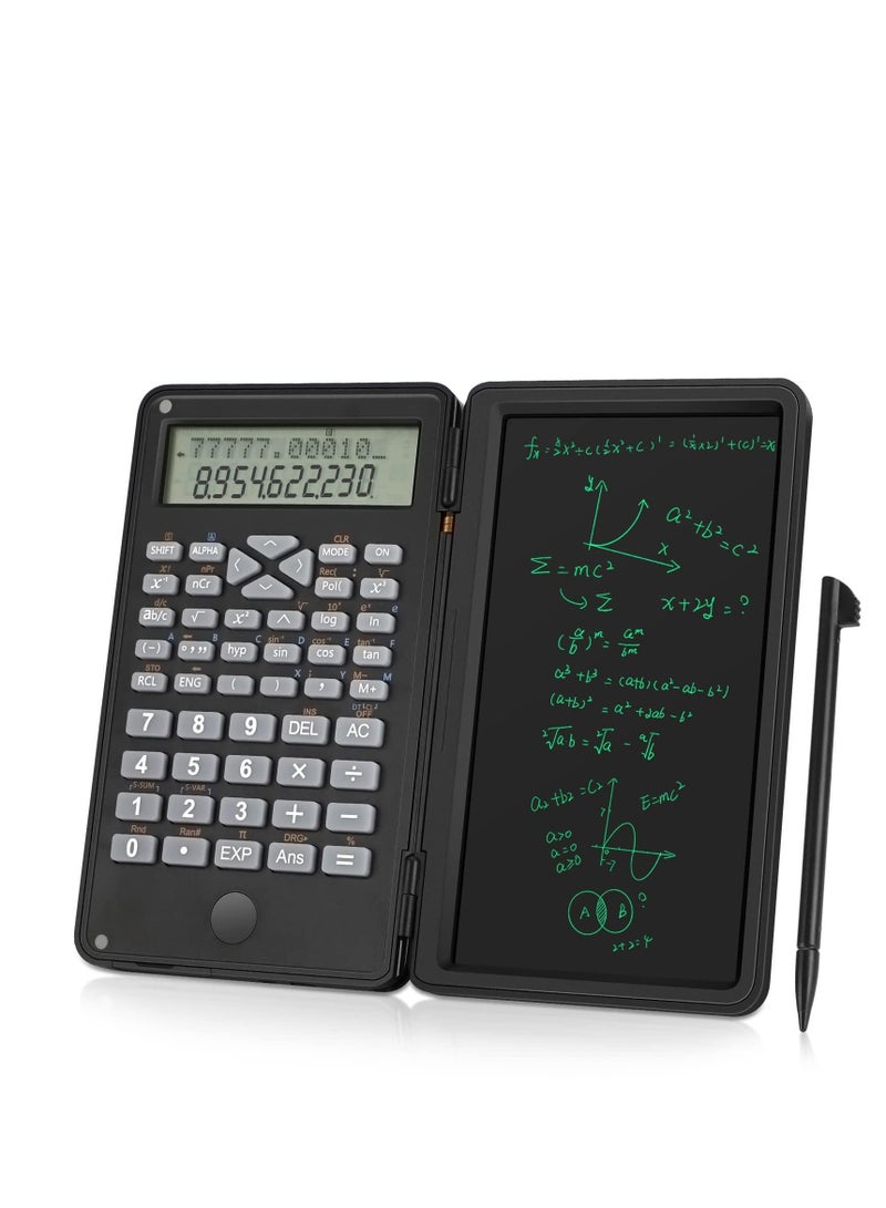 SOLARAE Scientific Calculator, Foldable Portable Desktop Calculator with Erasable Writing Board 10 Digit LCD Display Physical Geometry Calculator for Students Teachers Office Business High School-Black - Image 1