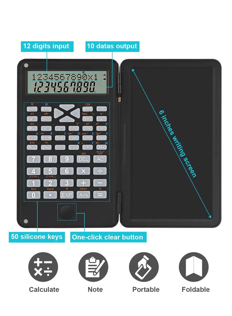 SOLARAE Scientific Calculator, Foldable Portable Desktop Calculator with Erasable Writing Board 10 Digit LCD Display Physical Geometry Calculator for Students Teachers Office Business High School-Black - Image 3