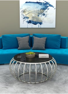 RIGID Stainless Steel Round Coffee Table with Glass Top  45x140x140cm  - Image 4