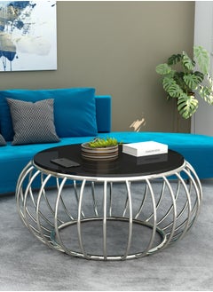 RIGID Stainless Steel Round Coffee Table with Glass Top  45x140x140cm  - Image 1