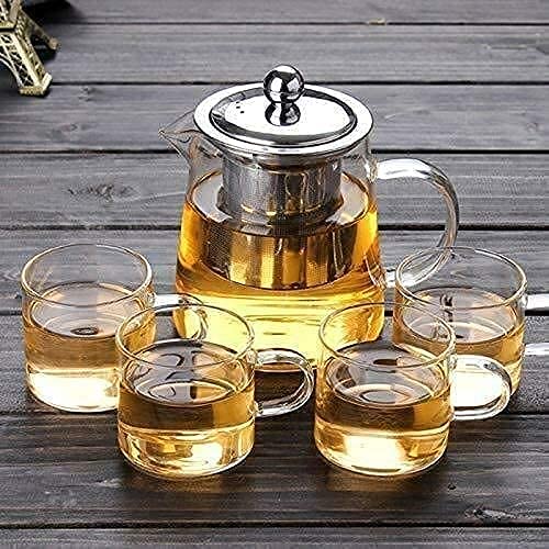 ZROY ENTERPRISE Borosilicate Square Glass Tea Pot with Heat Resistant Stainless Steel Infuser Perfect for Tea and Coffee Maker, Clear Glass Kettle (550 ML, Tea Pot with Cups) - Image 1