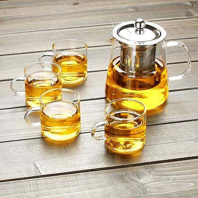 ZROY ENTERPRISE Borosilicate Square Glass Tea Pot with Heat Resistant Stainless Steel Infuser Perfect for Tea and Coffee Maker, Clear Glass Kettle (550 ML, Tea Pot with Cups) - Image 4