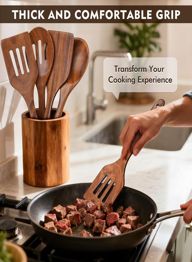 MemoGem 4Pcs Wooden Spatula for Cooking, Acacia Wooden Spatula for Kitchen Use, Nonstick Cookware Safe Utensils Set for Cooking, Mixing, Serving, Draining, Ideal Cooking Utensils Gift - Image 3