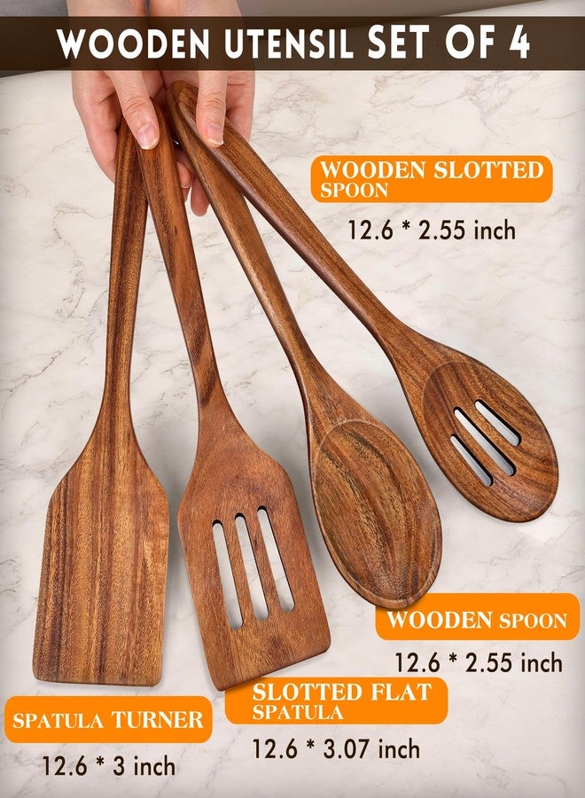 MemoGem 4Pcs Wooden Spatula for Cooking, Acacia Wooden Spatula for Kitchen Use, Nonstick Cookware Safe Utensils Set for Cooking, Mixing, Serving, Draining, Ideal Cooking Utensils Gift - Image 2
