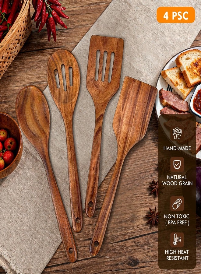 MemoGem 4Pcs Wooden Spatula for Cooking, Acacia Wooden Spatula for Kitchen Use, Nonstick Cookware Safe Utensils Set for Cooking, Mixing, Serving, Draining, Ideal Cooking Utensils Gift - Image 5