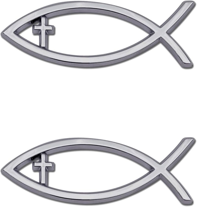 Elektroplate 2 Mini Christian Fish Symbol with Cross OEM Chrome Emblems for Motorcycles, Watercrafts, and Decorations | Universal Fit at 2.5" x 0.8" | Weatherproof | 2-Pack - Image 1