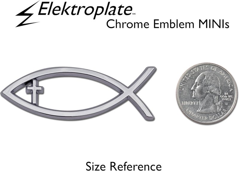 Elektroplate 2 Mini Christian Fish Symbol with Cross OEM Chrome Emblems for Motorcycles, Watercrafts, and Decorations | Universal Fit at 2.5" x 0.8" | Weatherproof | 2-Pack - Image 2