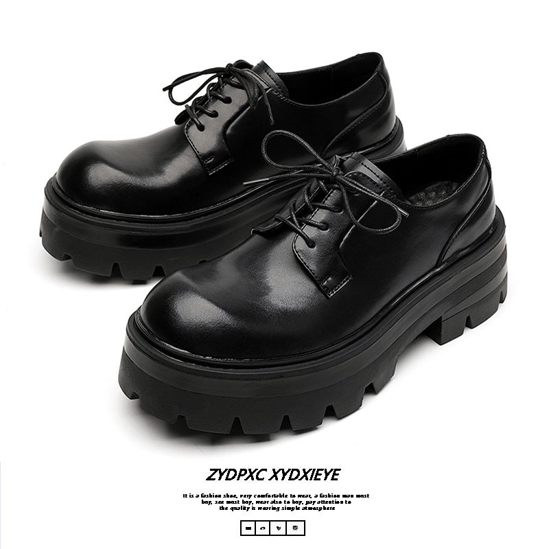 Platform Derby Shoes Men'S British Style High-Grade Big Head Commuter Black Boys Trendy Leather Shoes 8133-E - Image 2