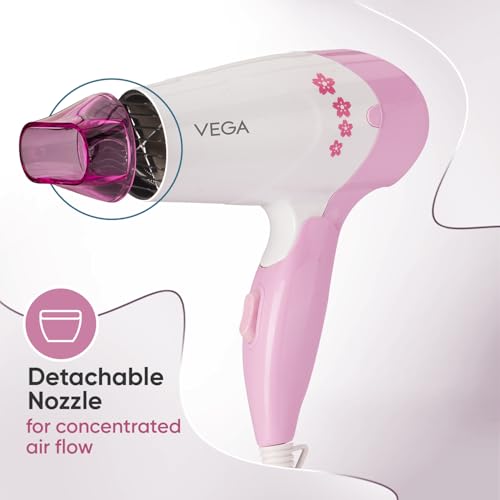 VEGA Insta Glam Foldable 1000-1200Watts Hair Dryer for Men & Women, 2 Heat & 1 Speed Settings (Low & High), Perfect Blow Dry & Style, Compact Hair Dryer for Travel & Home Use (VHDH-20) Made In India - Image 4