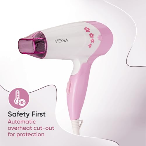 VEGA Insta Glam Foldable 1000-1200Watts Hair Dryer for Men & Women, 2 Heat & 1 Speed Settings (Low & High), Perfect Blow Dry & Style, Compact Hair Dryer for Travel & Home Use (VHDH-20) Made In India - Image 3