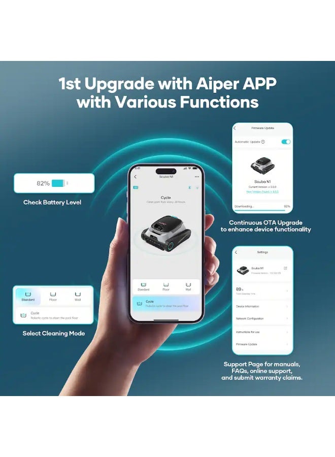 Aiper - Scuba N1 Plus: Robotic Pool Cleaner with MicroMesh Filtration for In-Ground Pools, Caterpillar Treads, and Mobile App - White - Image 5