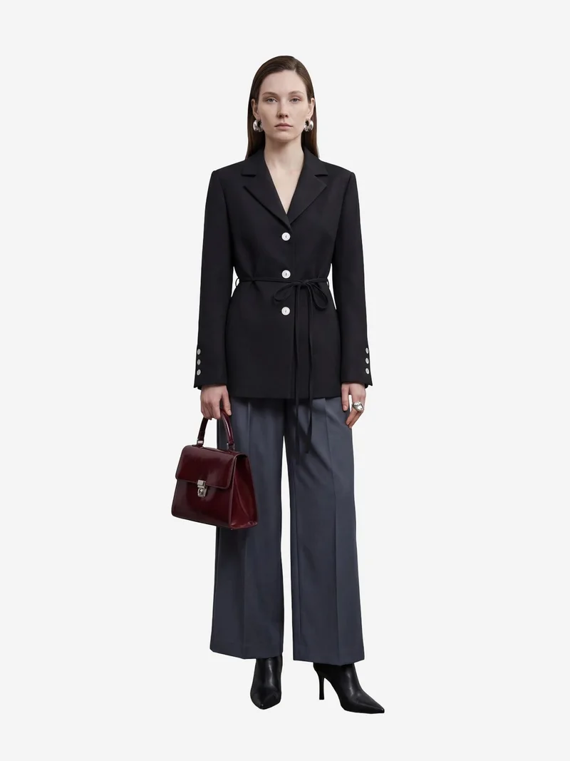 My Fashion Black MY FASHION Tie Detail Crepe Blazer Jacket for Women | Best Price UAE