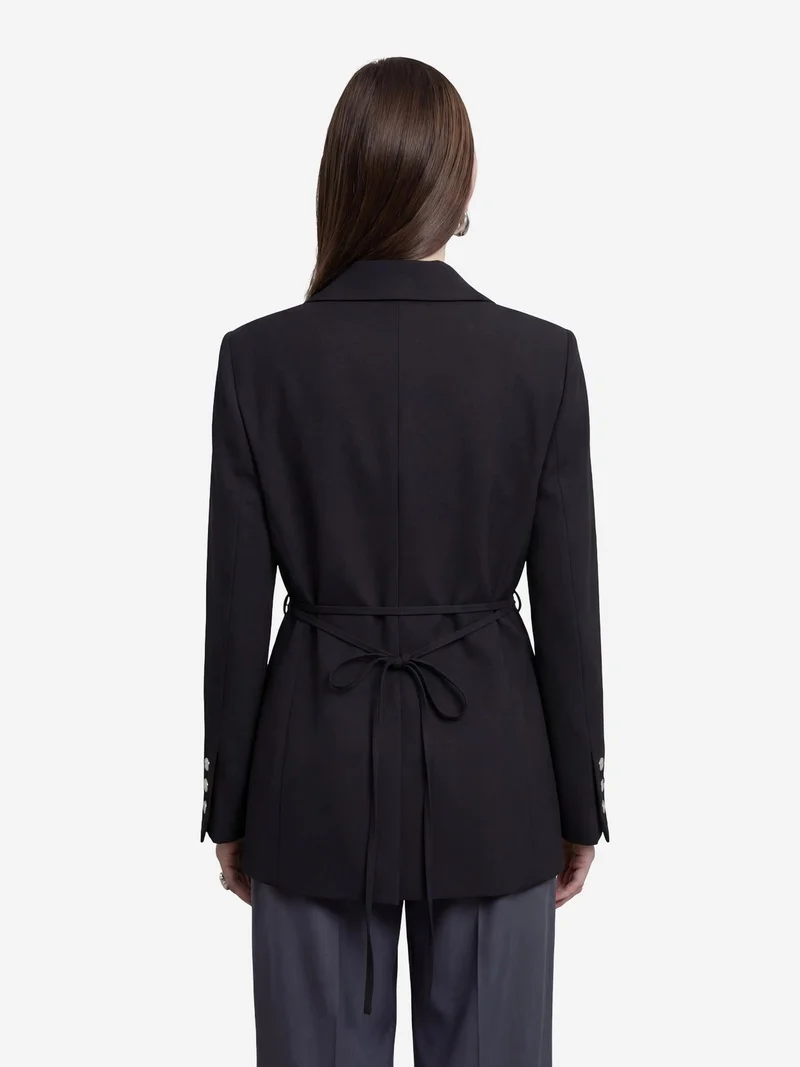My Fashion Black MY FASHION Tie Detail Crepe Blazer Jacket for Women | Best Price UAE