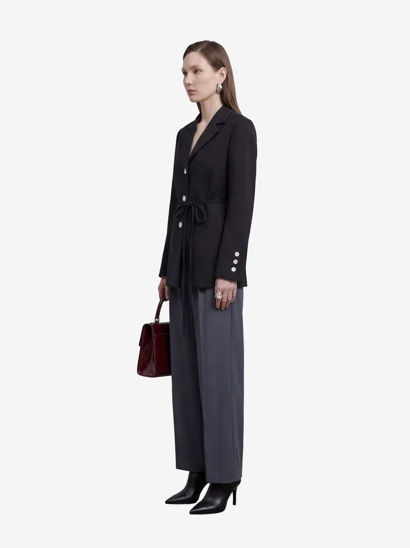 My Fashion Black MY FASHION Tie Detail Crepe Blazer Jacket for Women | Best Price UAE