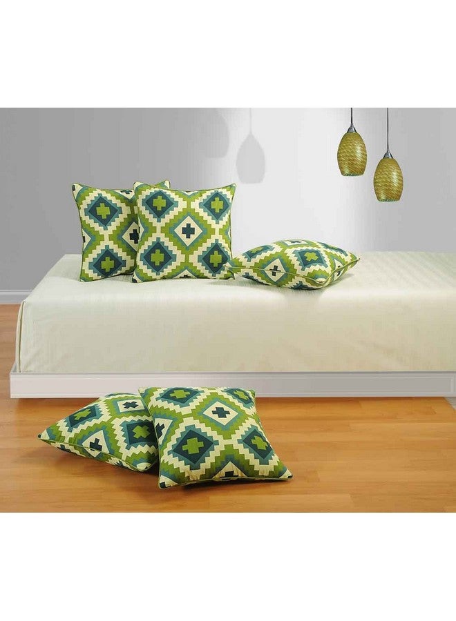 Swayam Drape and Dream Printed Cotton 5 Piece Cushion Cover Set - Green (CC165-1408) - Image 1