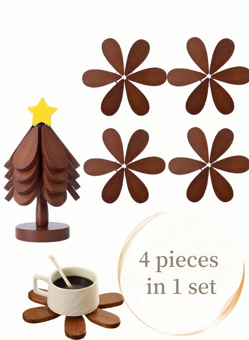 Creative Wood Table Placemats Heat Resistant Placemats, Home Decor Space-saving Suitable for Dining Table and Kitchen, 4 pcs  in One  - Image 1