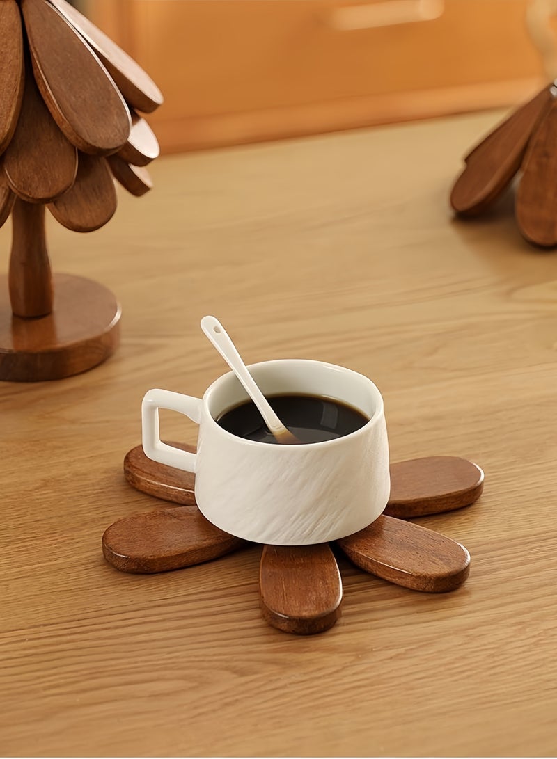 Creative Wood Table Placemats Heat Resistant Placemats, Home Decor Space-saving Suitable for Dining Table and Kitchen, 4 pcs  in One  - Image 2