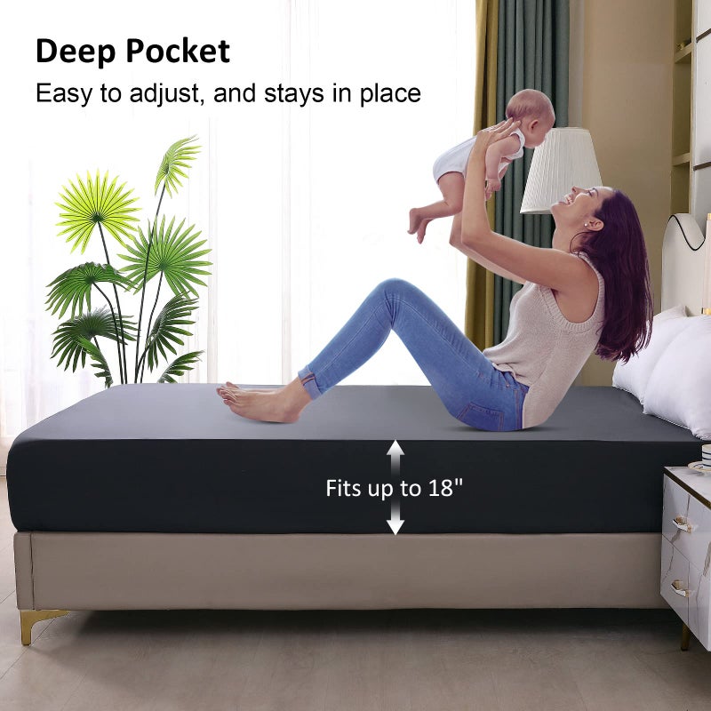 ohano Waterproof Mattress Protector Queen, Fitted Sheet Style Breathable Mattress Cover with Deep Pocket Fits Up to 18'', Machine Washable Noiseless Bed Cover for Kids Adults Pets (Dark Gray, 60'' X 80'') - Image 4