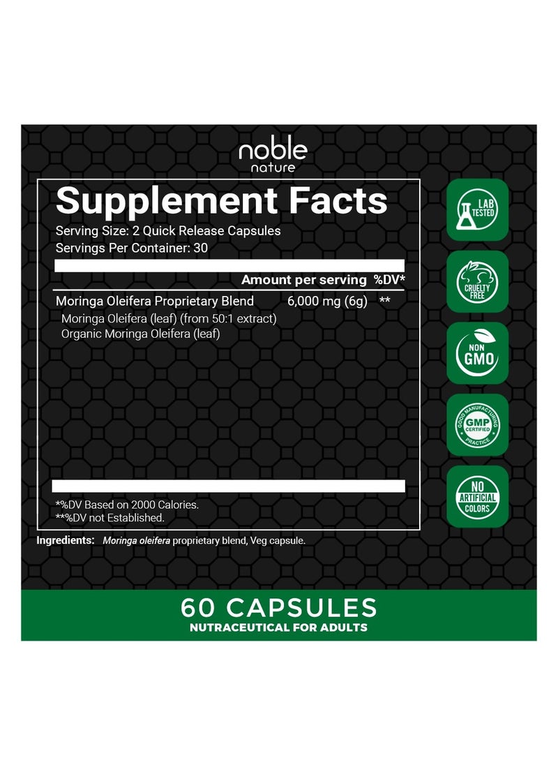 noble nature - Moringa 6000 MG, 60 Veg Capsules - Image 1